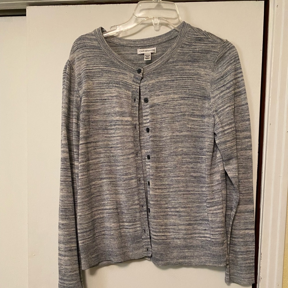 Croft and Barrow Cardigan Size PM Navy blue and white stripes